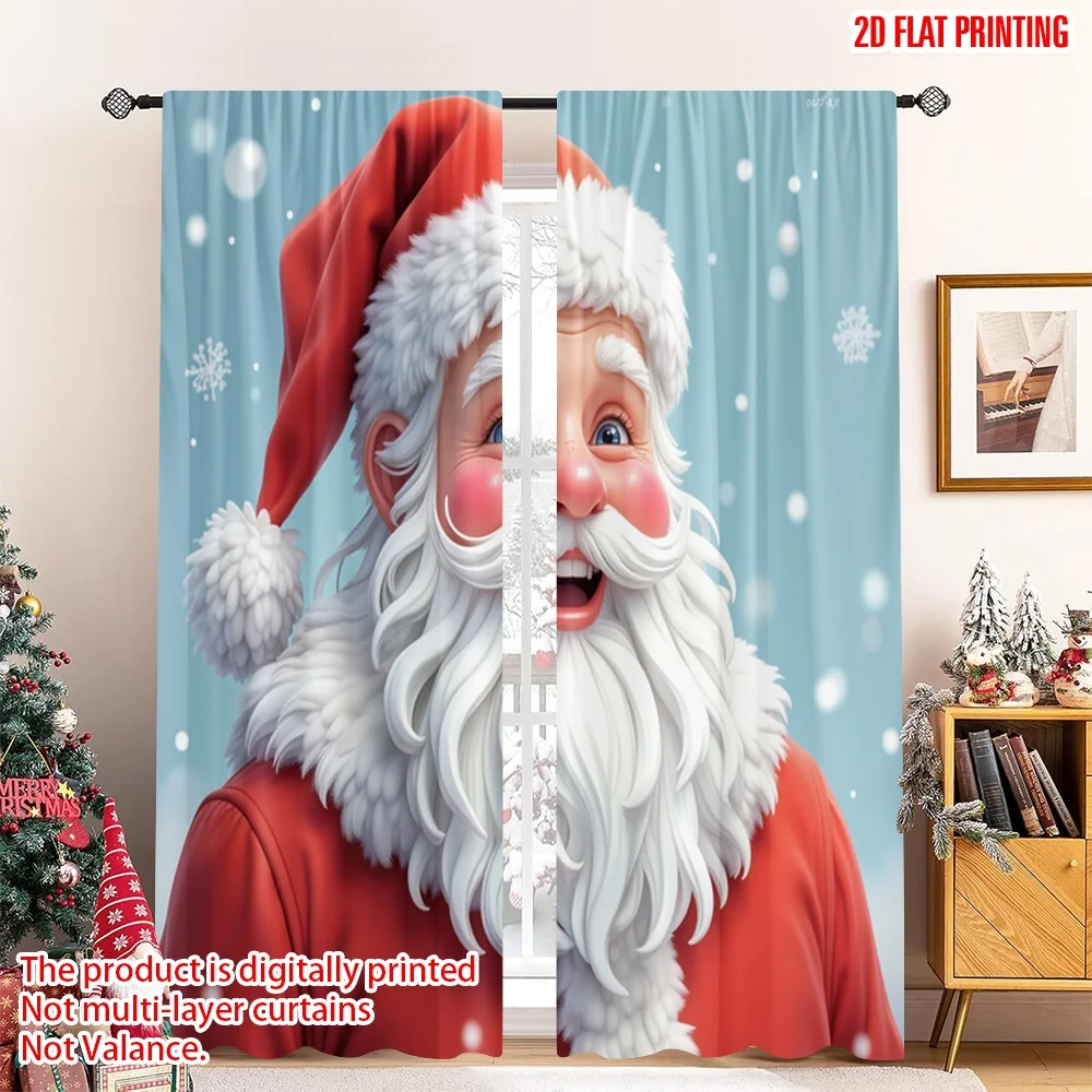 

2pcs 2D flat printing Merry Christmas Party Curtains Santa Claus Winter Snow Polyester Without Electricity Birthday Party for