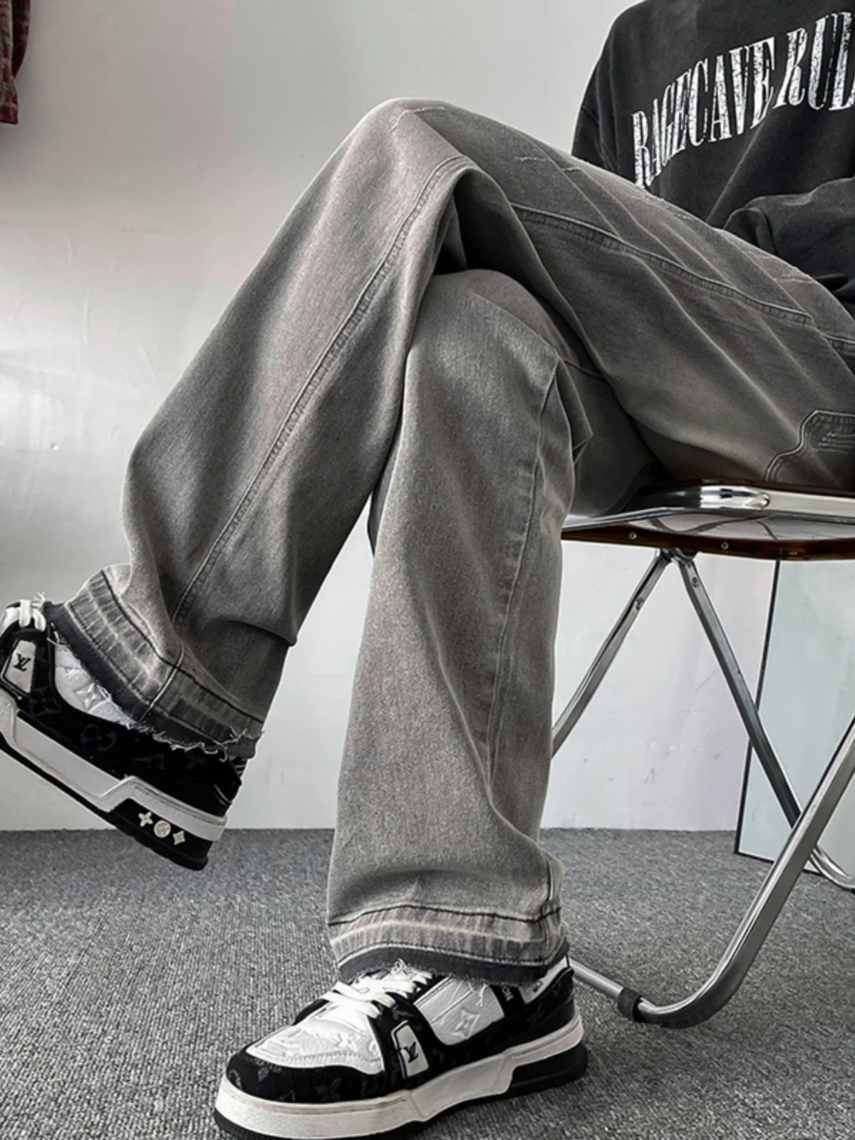 

Джинсы Waed ey, прямые, повседневные, свободные, длинные брюки, в стиле хип-хоп, модные, со средней посадкой, на молнии