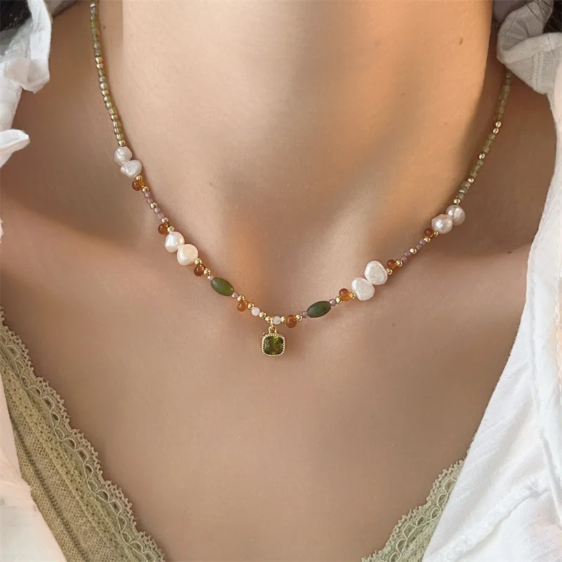 Dopamine Natural Freshwater Baroque Pearl Necklace Colorful Collarbone Choker Niche Accessory