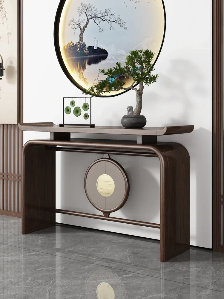 JJJJNew Chinese-style Entrance Table Ebony Wood Strip Case Living Room Entrance Door Against The Wall Entrance Table