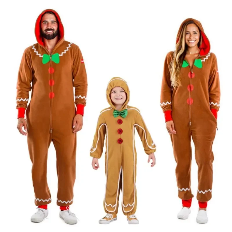 Holiday Christmas Gingerbread Man Cosplay Costume Adult Child Jumpsuit Anime Hallowen Carnival Party Role Play Suit