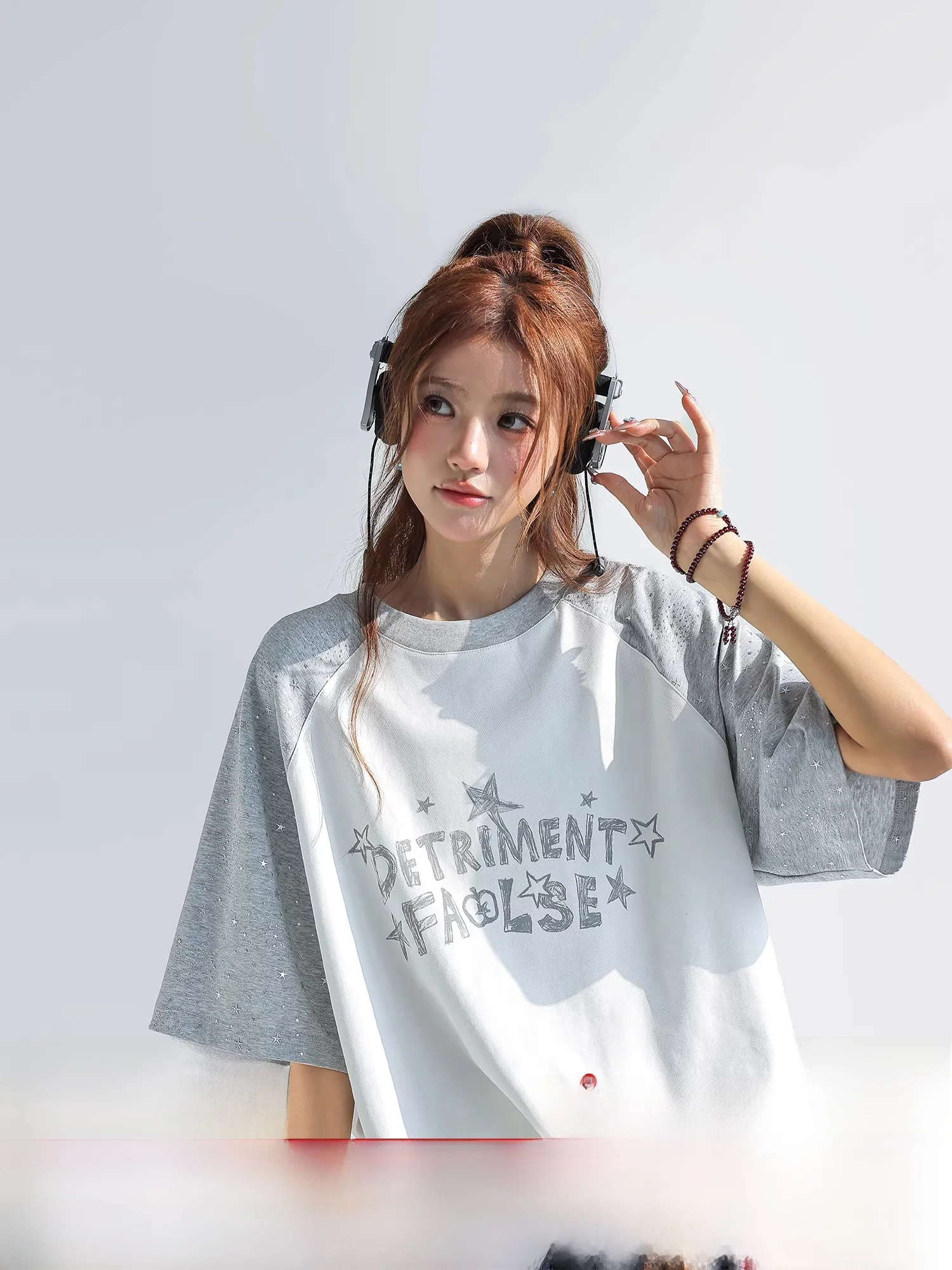 

CHANT'2nd Summer Casual Loose Fit T-irt Star Print oulder Insert ort Sve Women's Top Breathable Comfortable Student ...