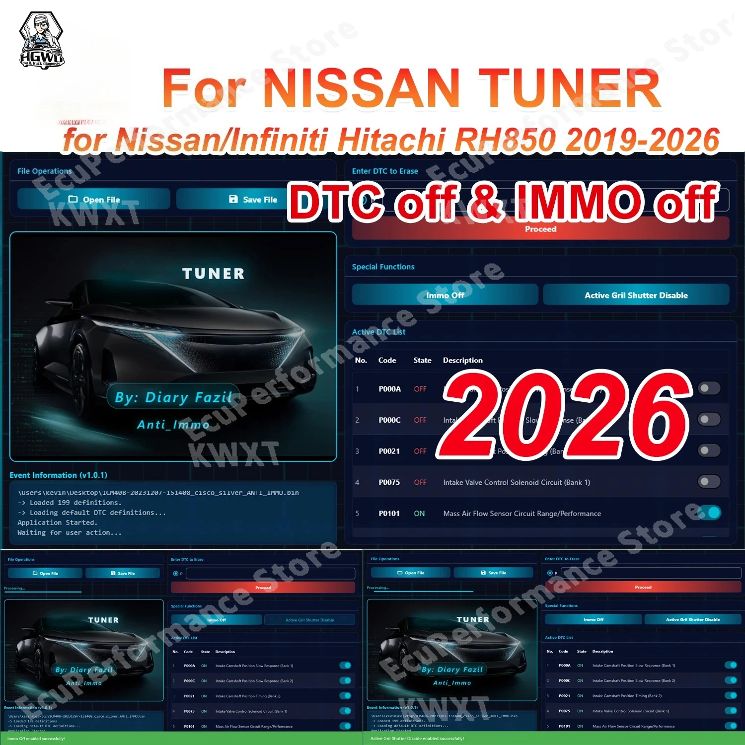 

Программное обеспечение 2026 для NISSAN TUNER IMMO OFF & DTC OFF SH705X для Nissan/Infiniti Hitachi RH850 2019-2026: Деактивация активных жалюзи решетки радиатора