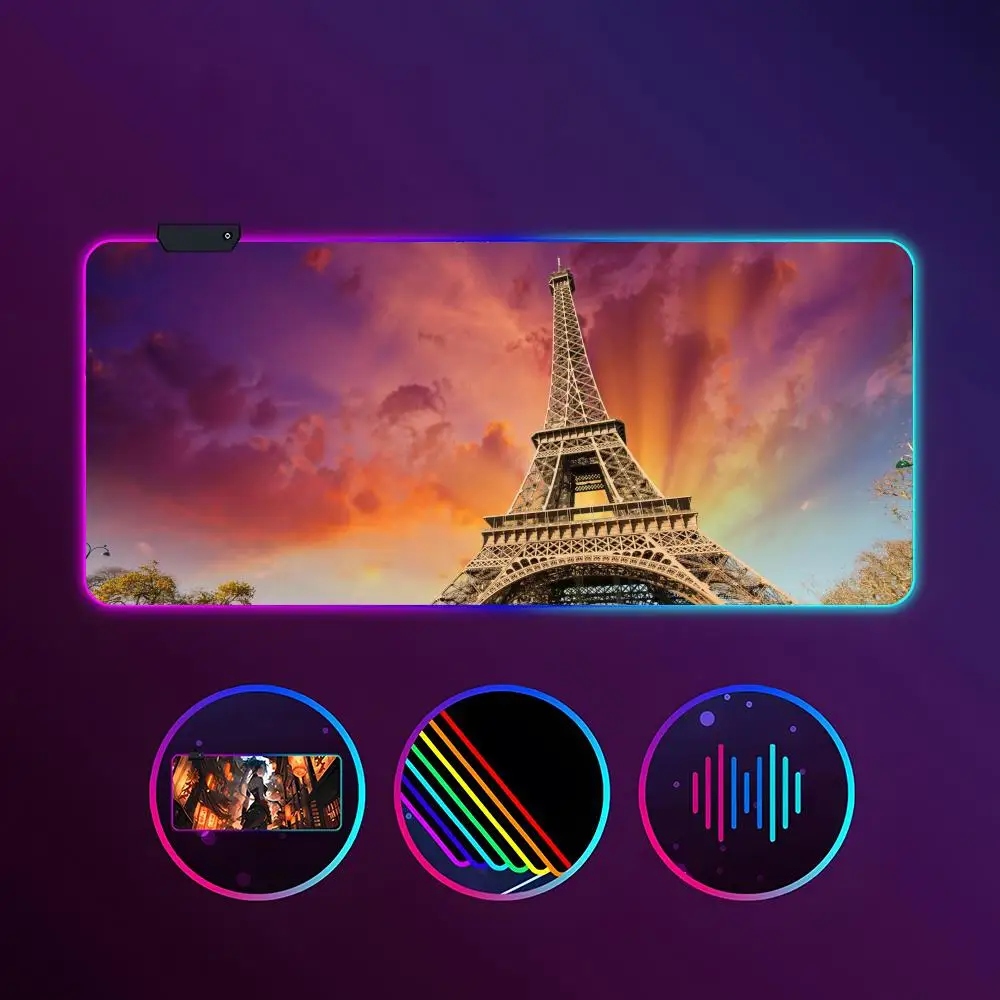 

The Eiffel Tower Mouse Pad RGB Luminous 900X400mm Large Table Mat Non-slip Extra Large Game Office Mouse Pad