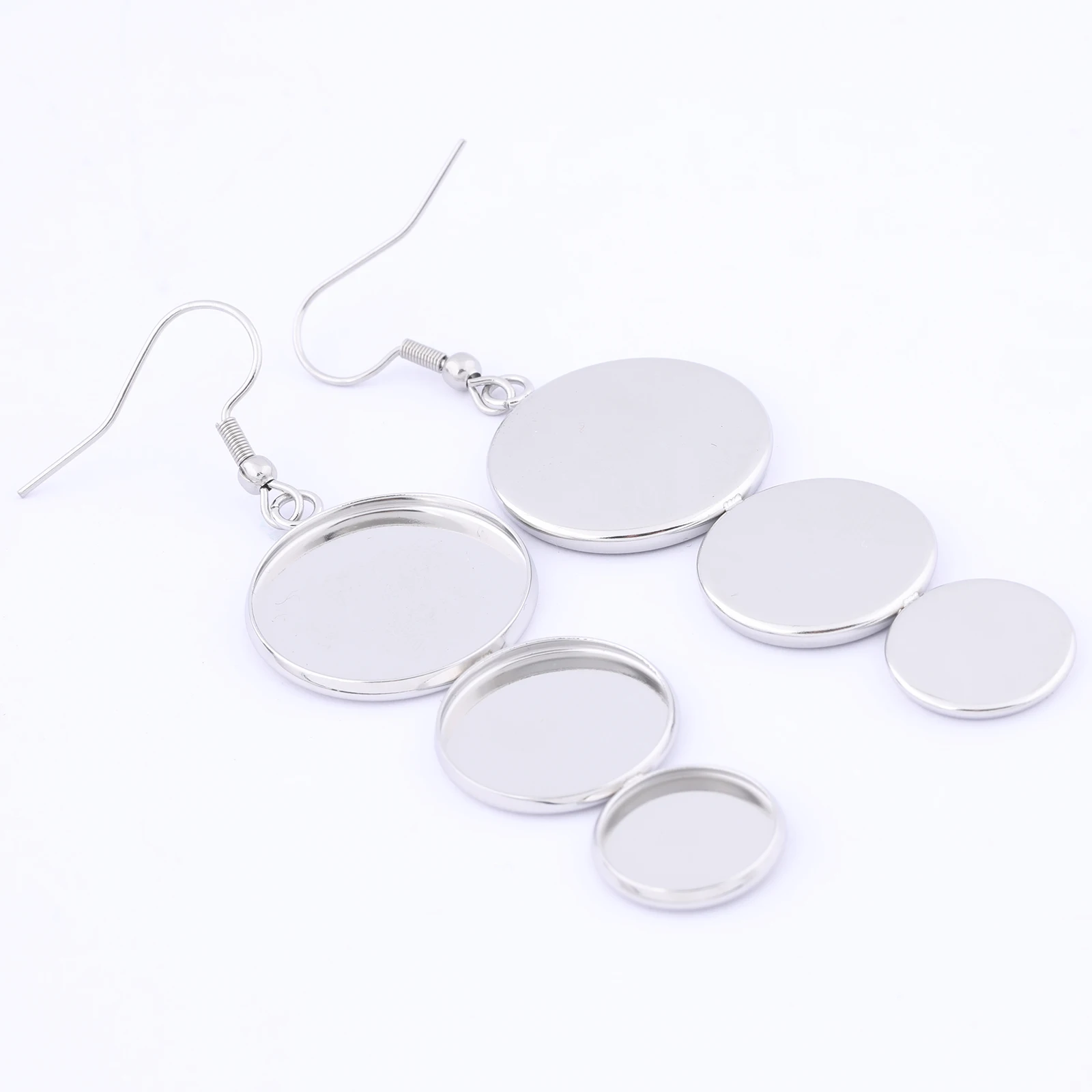 6pcs stainless steel connecting cabochon earring base setting blanks 12mm 16mm 20mm bezel trays for jewelry making supplies