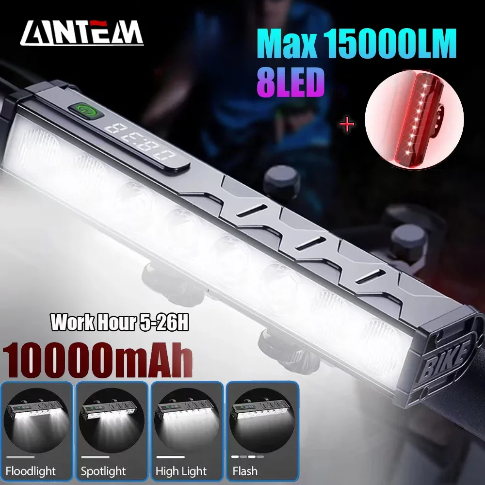 

Bicycle Light Front 15000Lumen Bike Light 10000mAh Waterproof Flashlight Type-C Charging MTB for Road Cycling Lamp Accessories