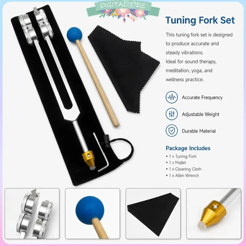 Aluminum Alloy Tuning Forks Set 128Hz Special Frequency Percussion Instruments with Crystal Base for Musical