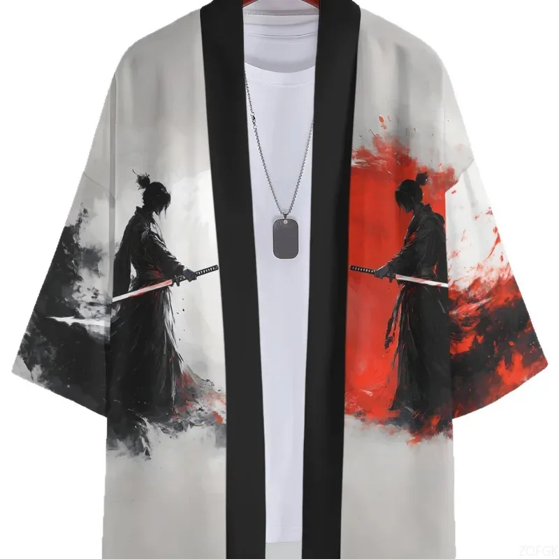 Kimono estivo Camicia sette quarti stampata in 3D, abito taoista, cardigan, top ampio da uomo e da donna