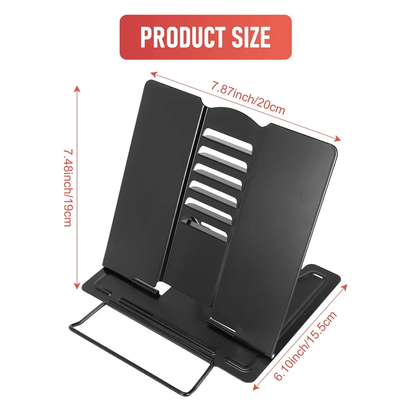 BAAG-Desk Book Stand Metal Reading Rest Book Holder زاوية قابلة للتعديل حامل المستندات المحمولة قوي خفيف الوزن (أسود)