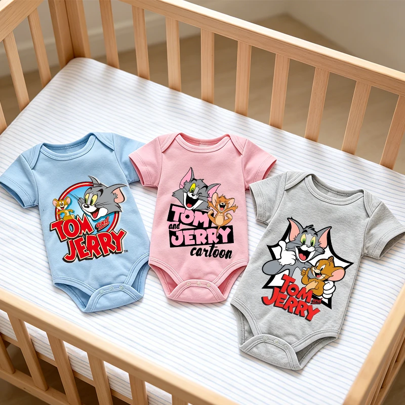 Tom and Jerry Baby Bodysuits Clothes Newborn Boy Girl Cute Clothes Jumpsuit Cotton Infant Outfits Safe Soft Romper Children Gift