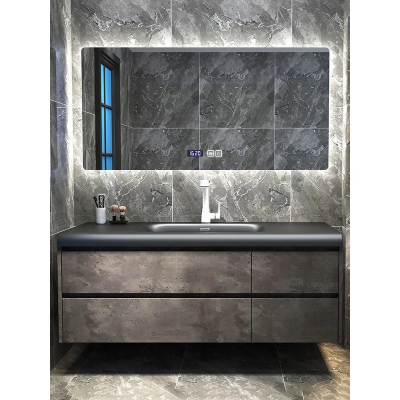 Italian minimalist black wash basin bathroom cabinet combination bathroom washbasin washbasin bathroom smart basin hanging