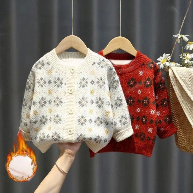 

Свитер для девочек, куртка в осенне-зимнем стиле, утепленный и модный вязаный свитер для девочек, детский топ, зимняя одежда для девочек