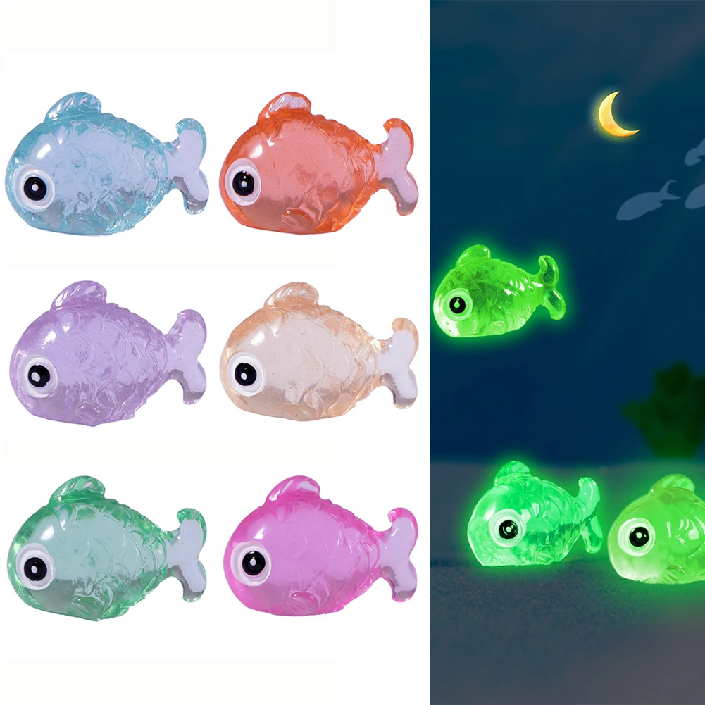 6PCS Luminous Fishes Home Decor Moss Landscape Ornaments Glowing Potted Ornament For Home Decor Fish Tank Fairy Decorations