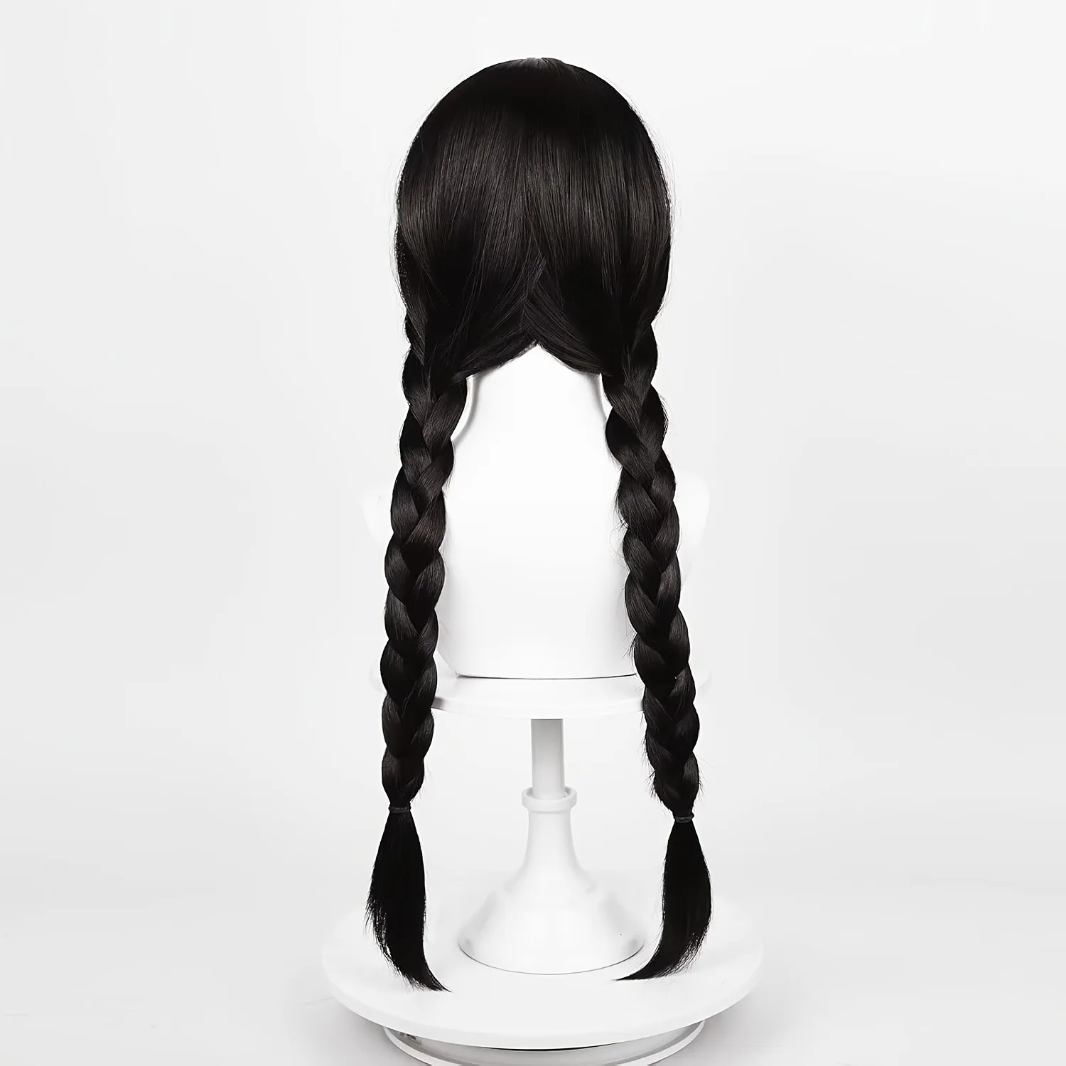 Adams Family Wednesday Cosplay Wig Double Braided Bangs Black Halloween Dress Up Headgear