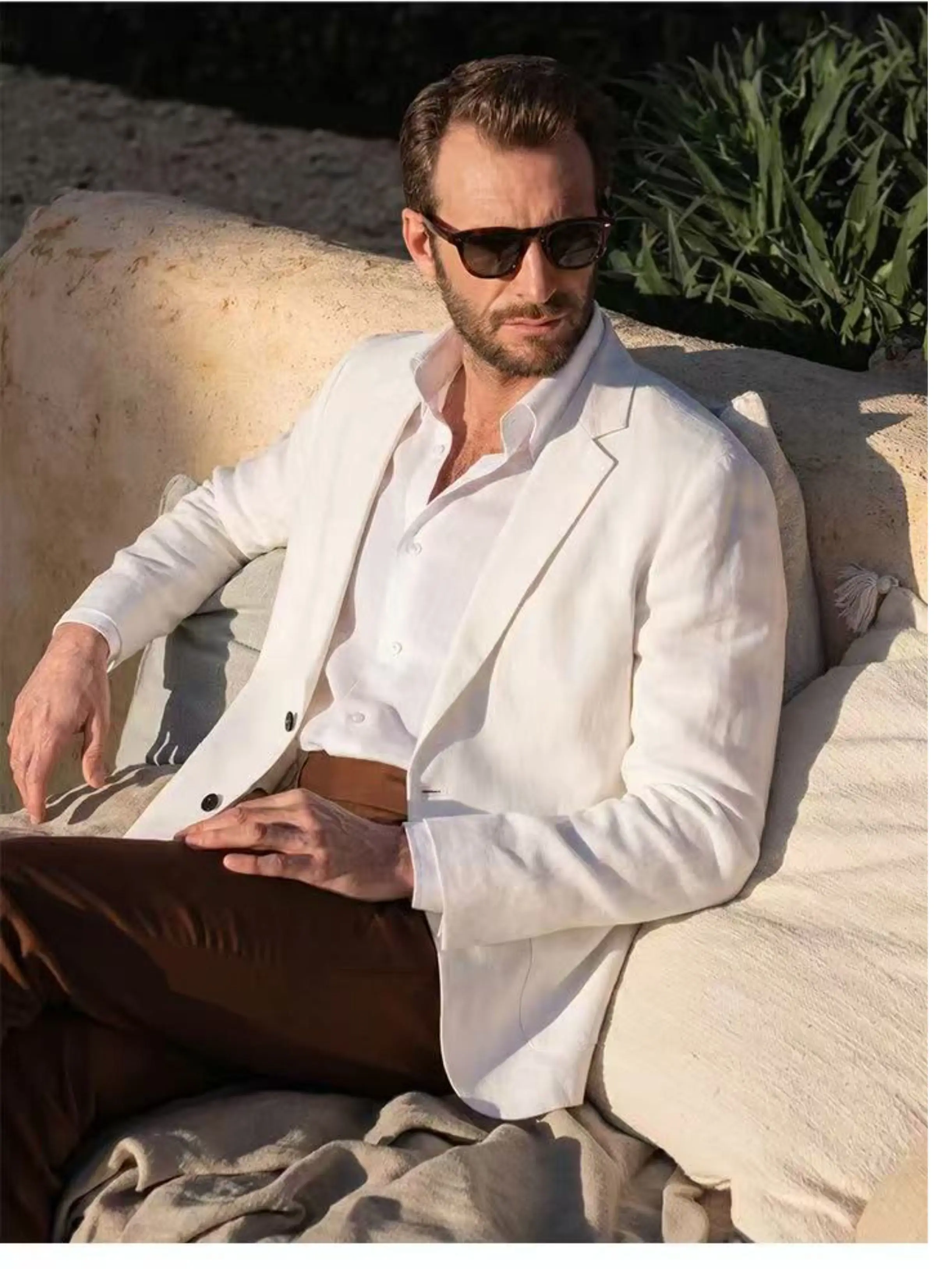  Linen Blend Men's  Casual Comfortable Breathable Versatile Style Standard Fit Adult Daily Wear Two Button Clo...