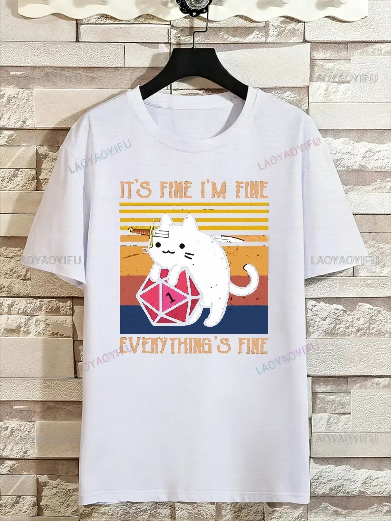 It's Fine I'm Fine Everything's Fine Knife in Cat Graphic Comfortable T-shirt Summer Woman Men Cotton Loose Tees Shirt Camisetas