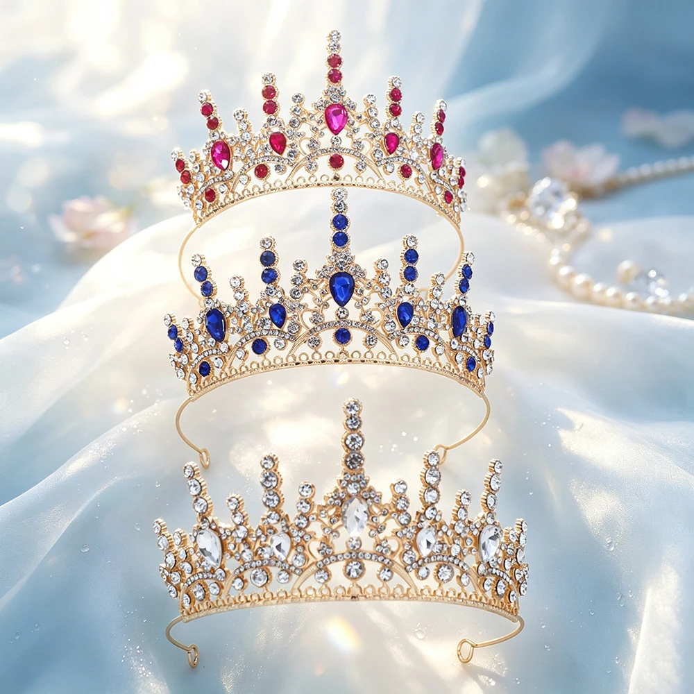 Gold Tone Teardrop Tiara Crown Full Rhinestone Bridal Wedding Headpiece Pageant Prom Birthday Party Hair Jewelry for Women