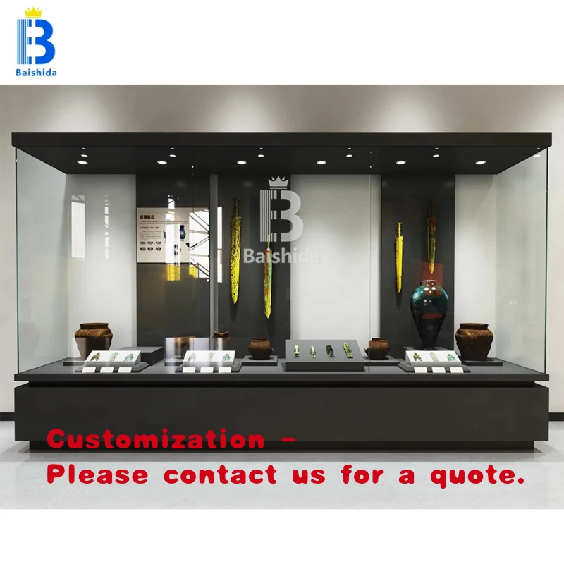 custom.Antique Glass Display Cabinet with Automatic Door Museum Oil Paintings and Interior Design Art Gallery Showcase