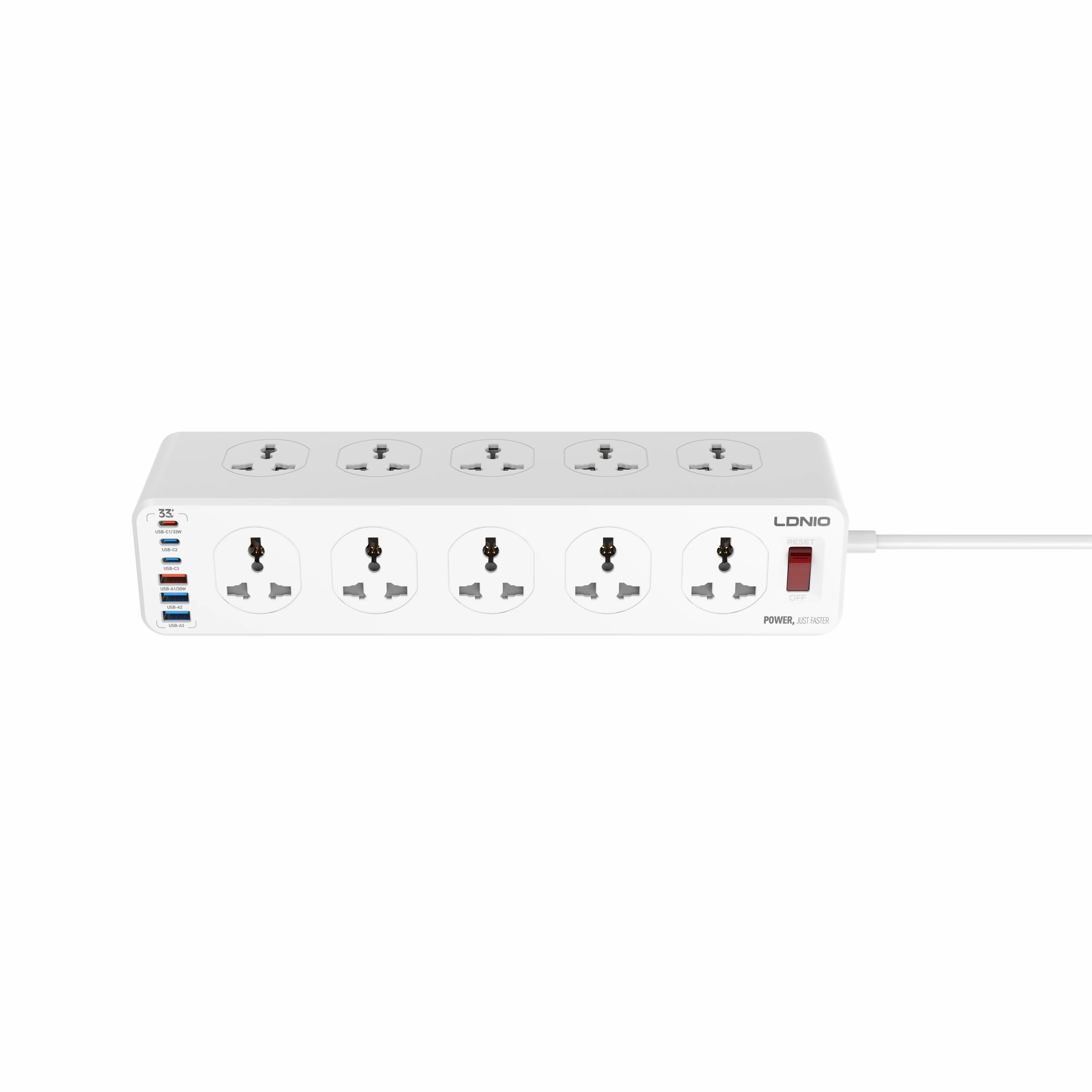 LDNIO – Extension électrique multi-bande haute capacité, prise Multiple UK/US/EU/KR, cordon de 2M, 10 prises USB de Type c, protection contre les surtensions