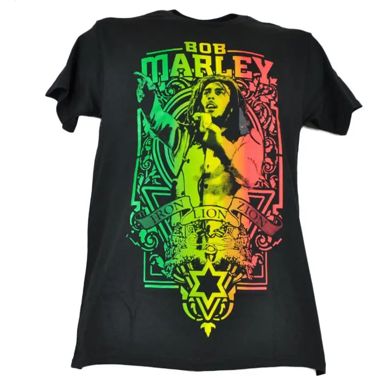 Bob Marley Iron Lion Zion Rasta colores camiseta para hombre camiseta negra manga corta
