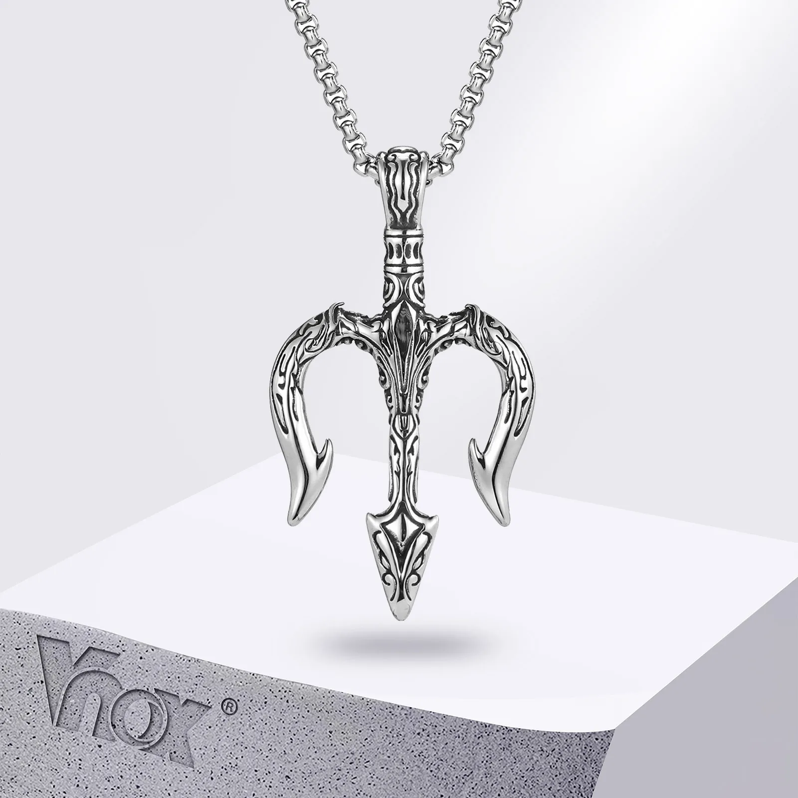 Vnox Big Poseidon Trident Pendant for Men, Punk Heavy Vintage Stainless Steel Scandinavian Jewelry Gift for Dad Husband