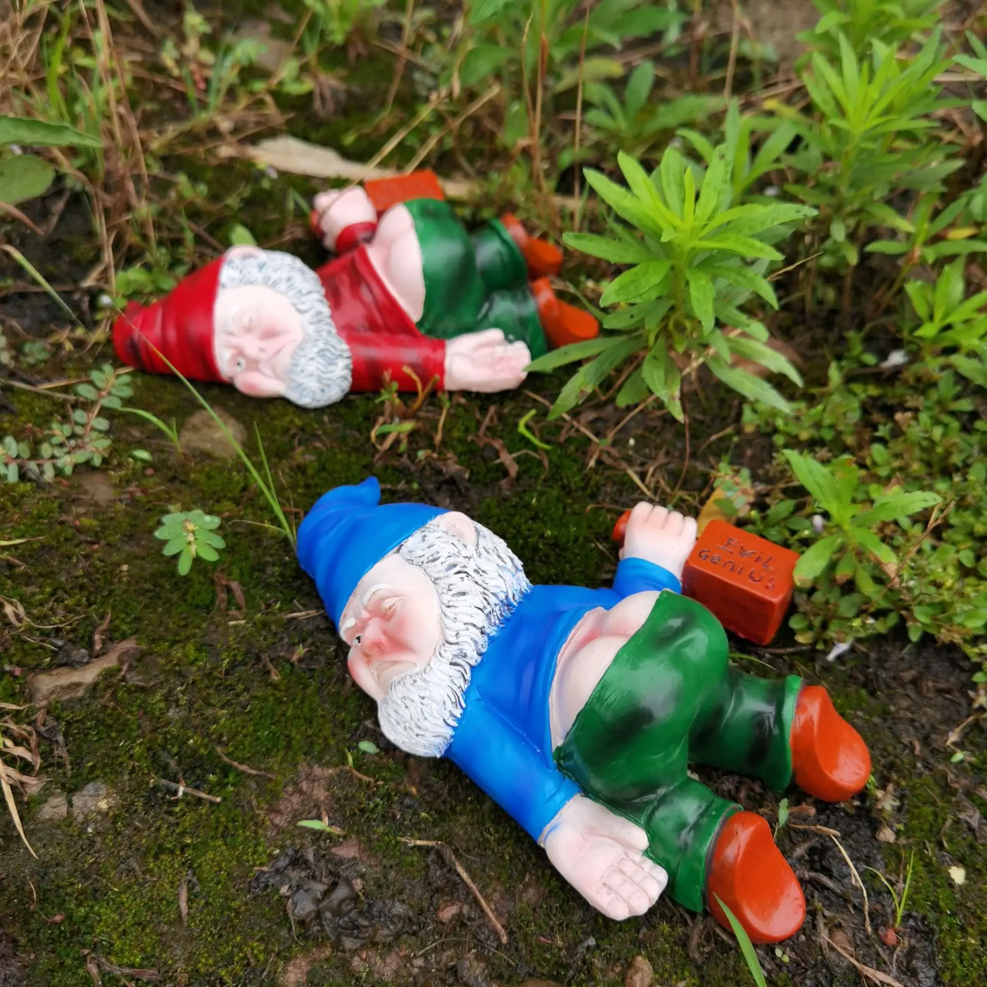 

24cm Garden Gnomes Drunken Resin Statues Ornaments Funny Outdoor Eco dwarf Hand-painted Resin Desktop Decoration Crafts Gift