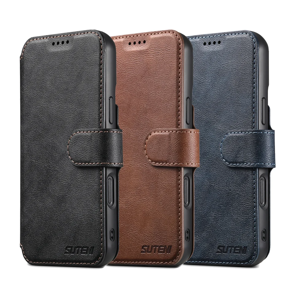 Billetera de cuero PU con soporte para tarjeta y cargador inalámbrico soporte billetera cubierta magnética de flip para iPhone 17 Pro Max 16 Plus 15 14 13 12 6