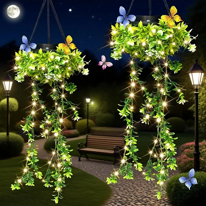 Lampade a sospensione da giardino ad energia solare, set da 2 pezzi di luci decorative a fiori a LED, luci da giardino