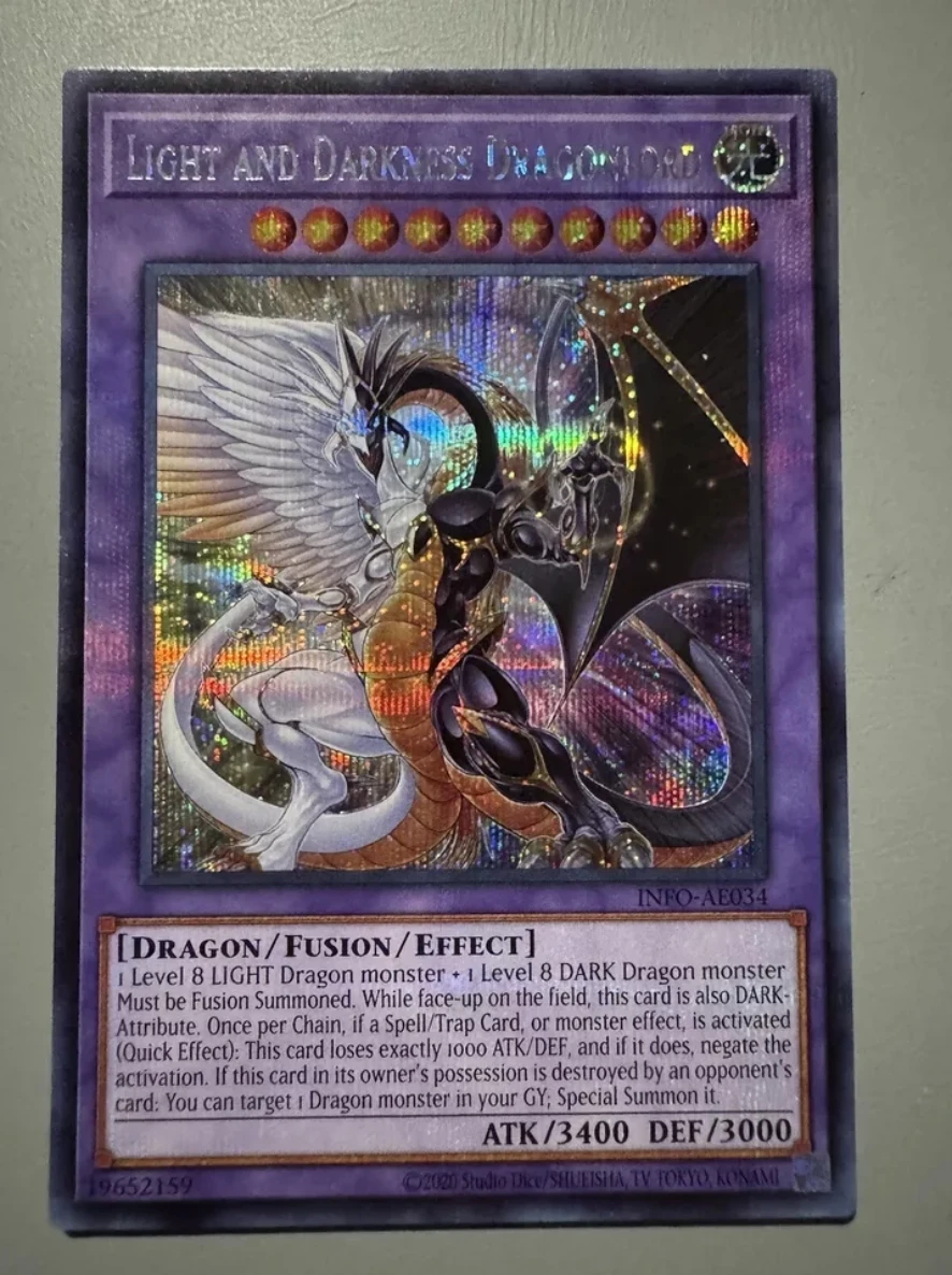 

Yugioh KONAMI Duel Monsters INFO-AE034 Light and Darkness Dragonlord Secret Rare Asian English Collection Mint Card