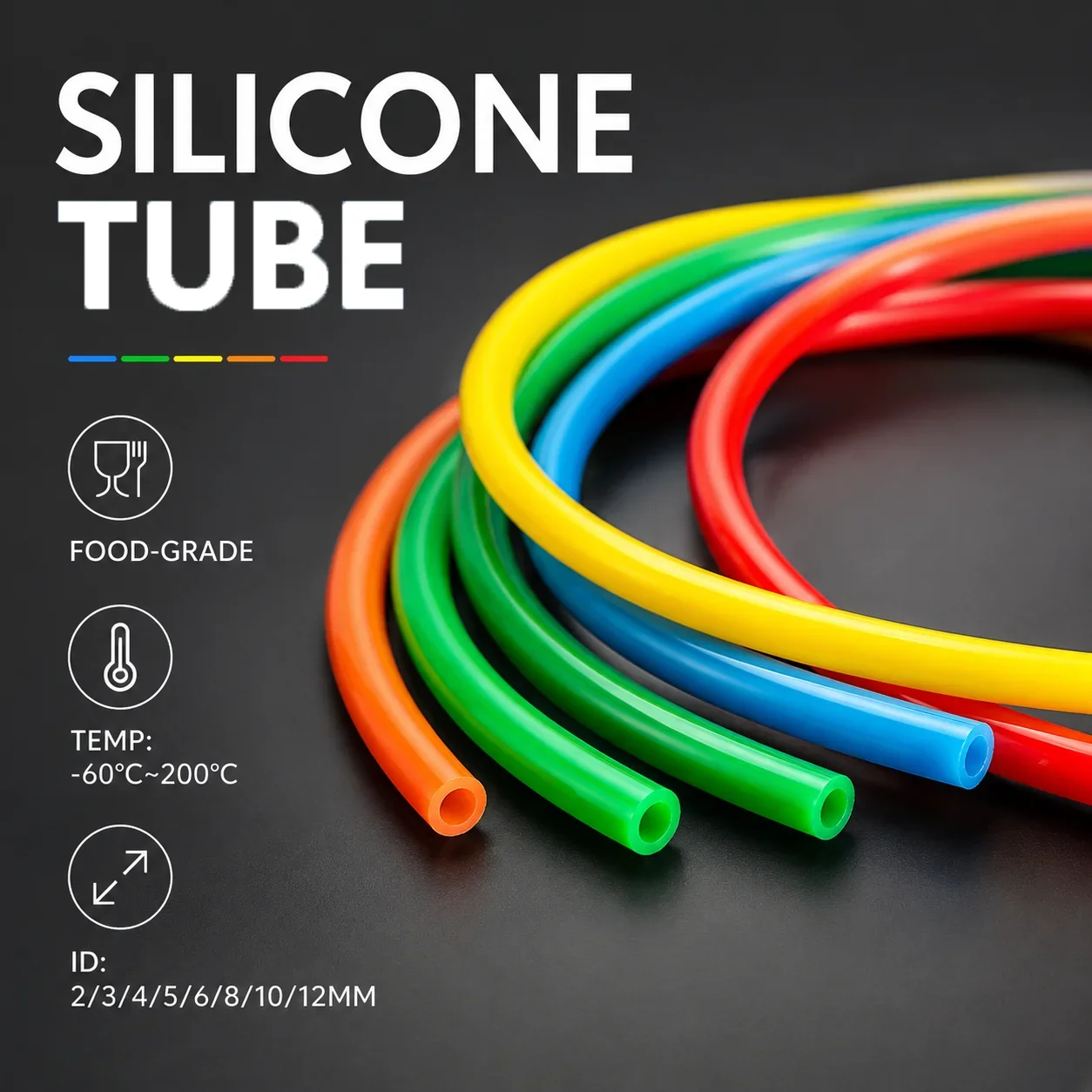 Heat Resistant Colorful Food Grade Silicone Tube ID 2 3 5 6 8 10 12mm Flexible Drink Pipe Water Connector Nontoxic Silicone Hose