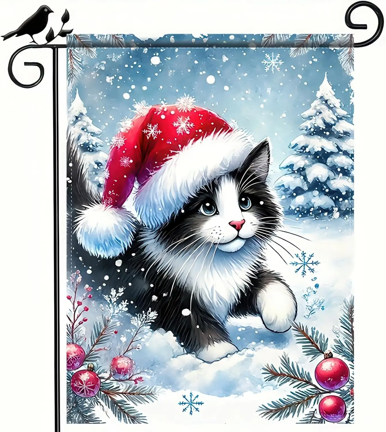 BlissYard Christmas Cat Garden Flag 12x18 Inch Polyester | Double sided polyester, Christmas kitten santa hat snow design, c uui