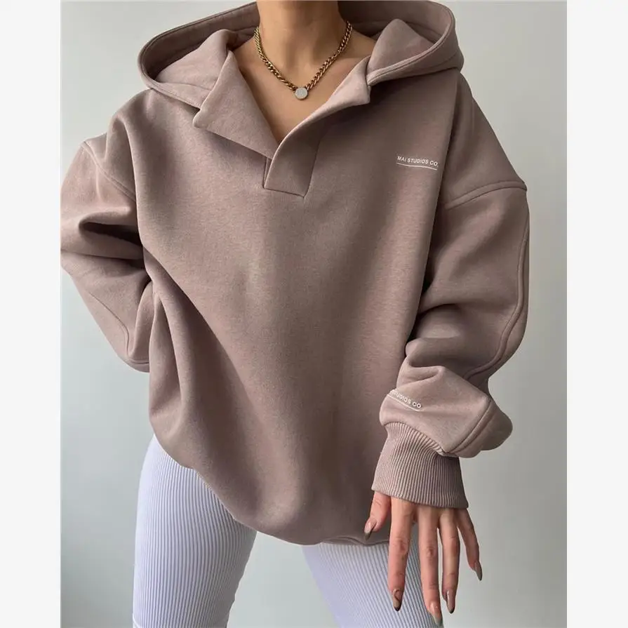 فضفاض المرأة هوديي عادية الخريف بلوفر شتوي قبعة رياضية البلوز الشارع Sle طويل Sve جولة Ne مزيج القطن