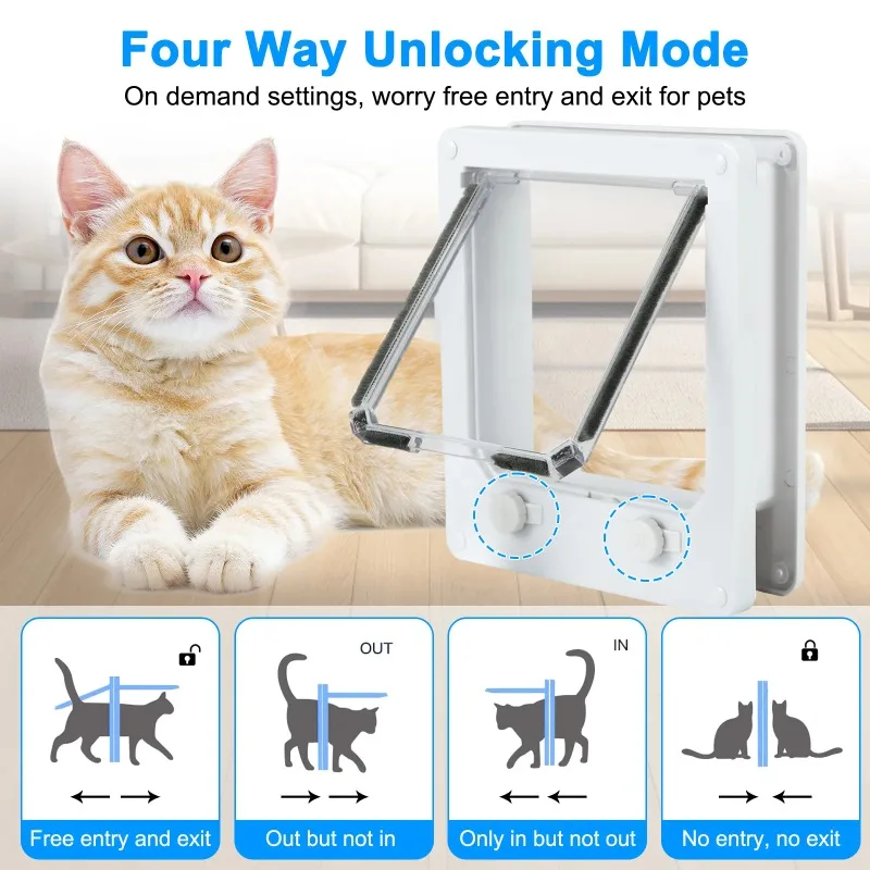 Puerta de plástico para gatos pequeños, doble rotación, rebote automático, puerta silenciosa para perros y gatos, acceso gratuito, apertura de puerta para mascotas