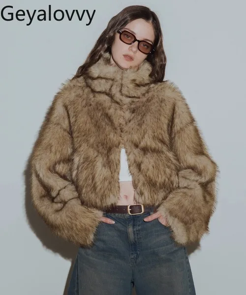 Jaquetas quentes de inverno para mulheres casual elegante high-end gola gancho pele do falso macio retro senhoras casacos femme 2025 novo