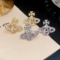 Elegant Micro-Set Saturn Zirconia Stud Earrings Luxury Feel New Fashion Versatile Ear Jewelry Western Queen Style