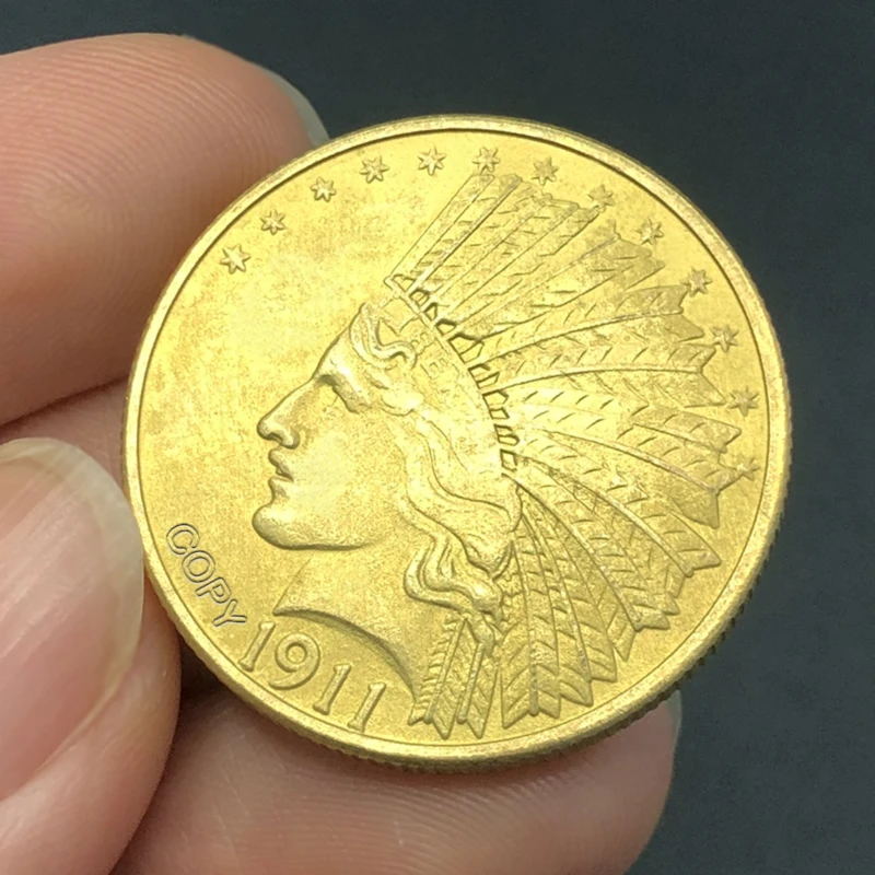 1911 American Indian Portrait Gold Copy Collection Commemorative Coin, 27mm Decorative Medal, Tourist Souvenir, Holiday Gift