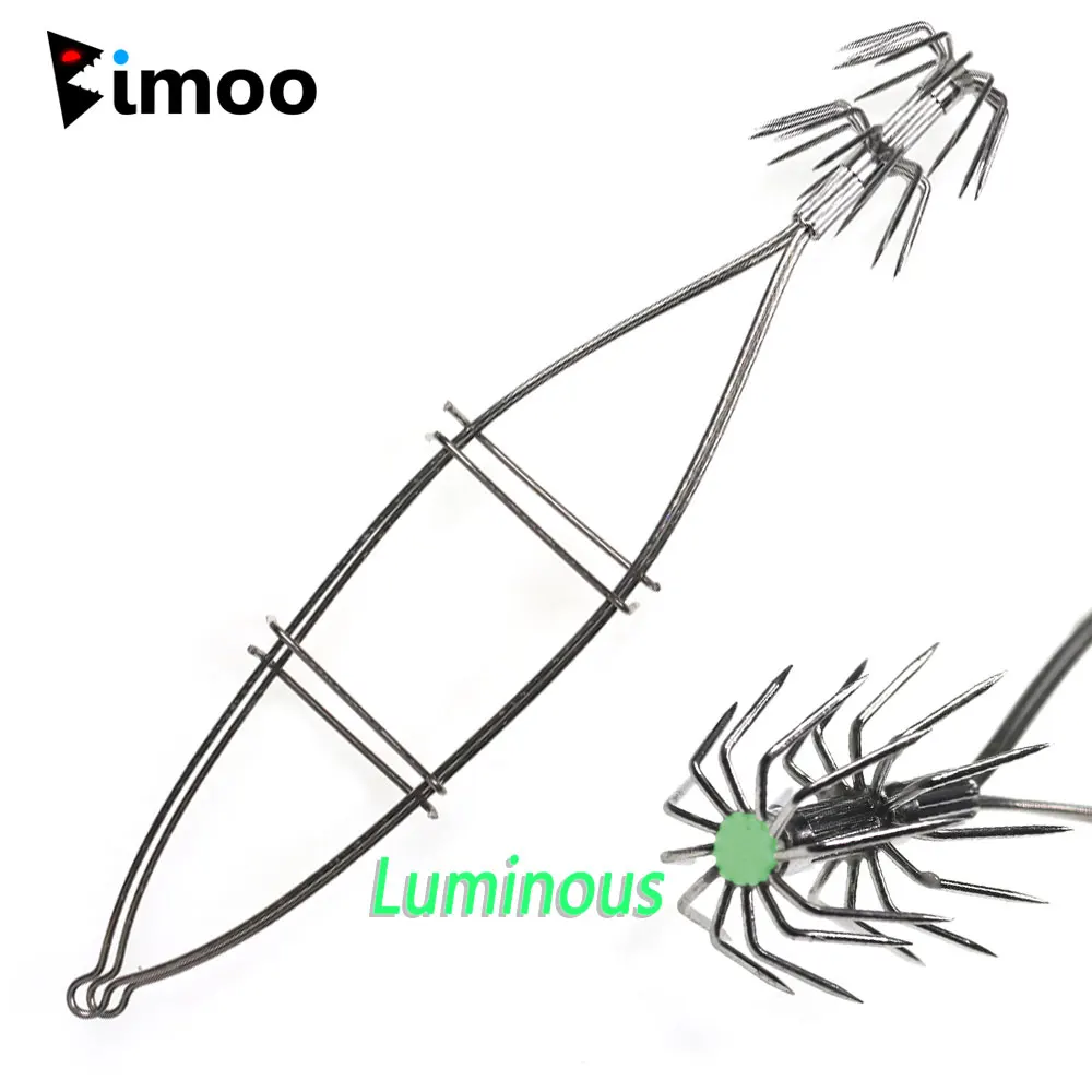 

Bimoo 17cm Squid Octopus Fishing Stainless Steel Double Crown Bait Cage Rig Luminous Double Umbrella Jig Hook Fishing Tackle