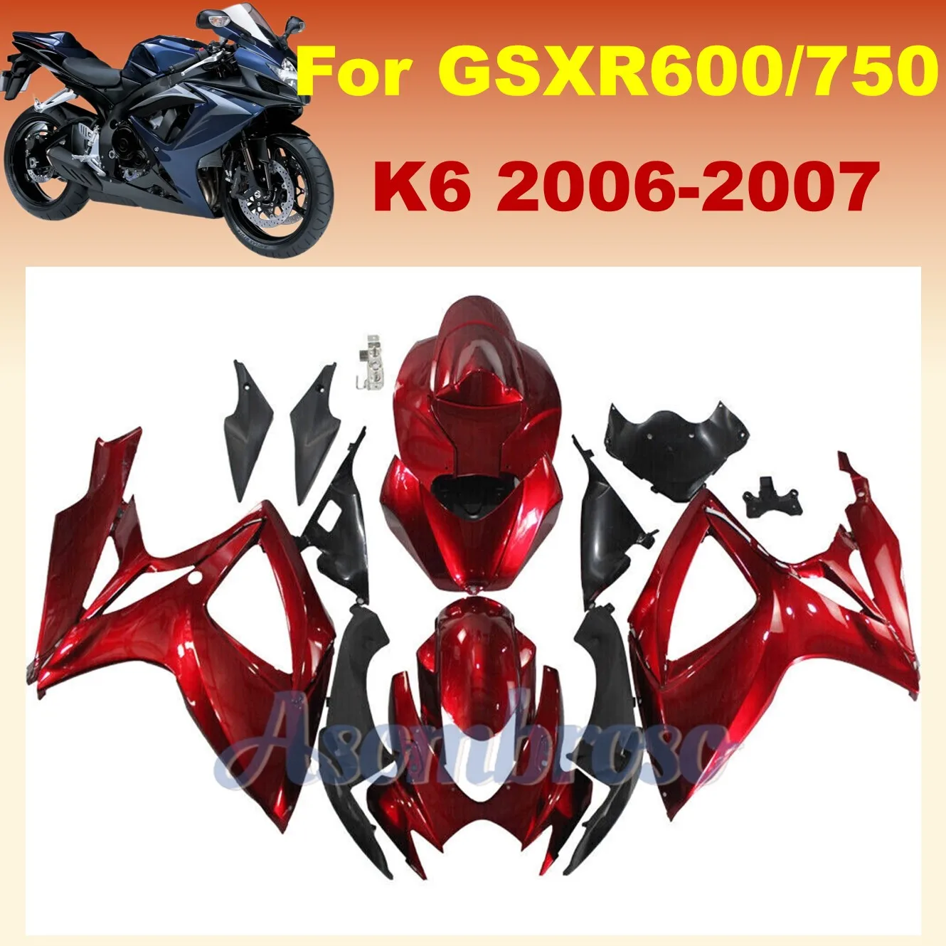 Quality Great Sport Bike Fairing kits fit for GSXR600 750 2006 2007 GSXR750 06 07 GSXR 600 Dark Red Plastic bodywork set