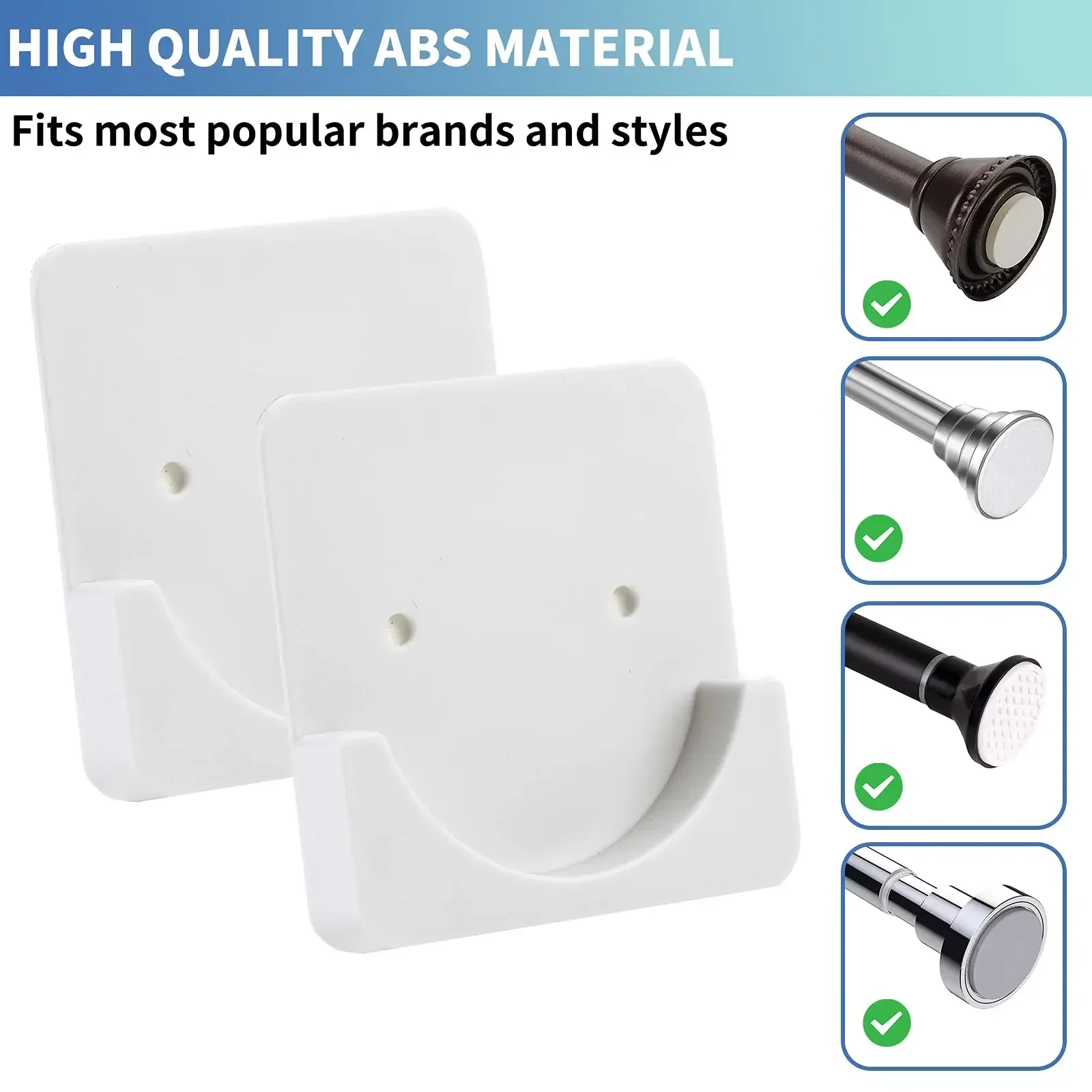 2pcs/set Black/White Non-Slip Shower Curtain Rod Mount Holder For Wall Adhesive Shower Rod Tension Retainer No Drilling Stick view 2