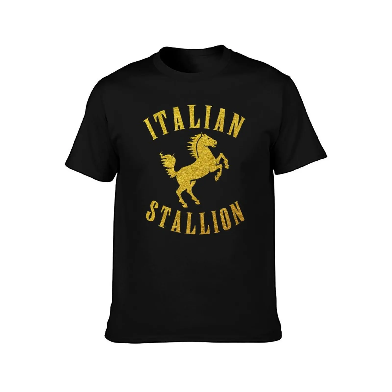 ITALIAN STALLION gold design T-Shirt, Summer Casual Cotton Tee, Oversized Streetwear Tops, Vintage Graphic Print, 100% Cotton