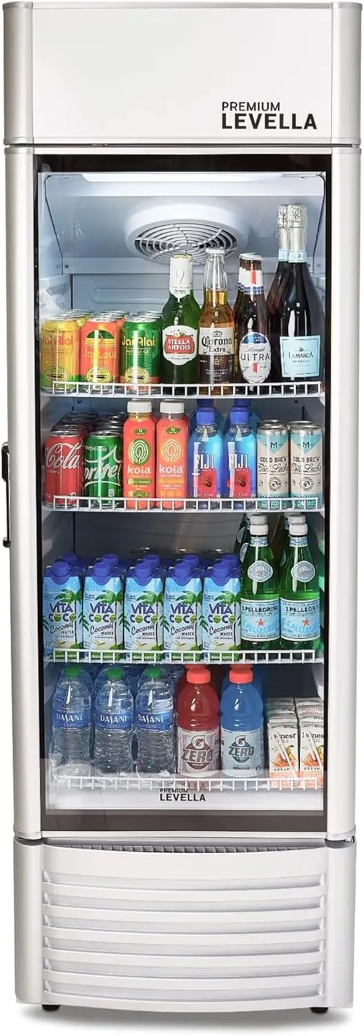 PRF90DX Glass Door Display Refrigerator 9.0 cu ft Commercial Beverage Cooler Merchandiser With Customizable Lightbox - Silver