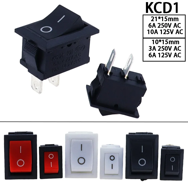 KCD11-101 3A/6A 250V 6A/10A 125V 10*15mm 21*15mm SPST 2PIN ON/OFF G130 Przełącznik kołyskowy łodzi Deska rozdzielcza samochodu Ciężarówka KCD1 przełącznik