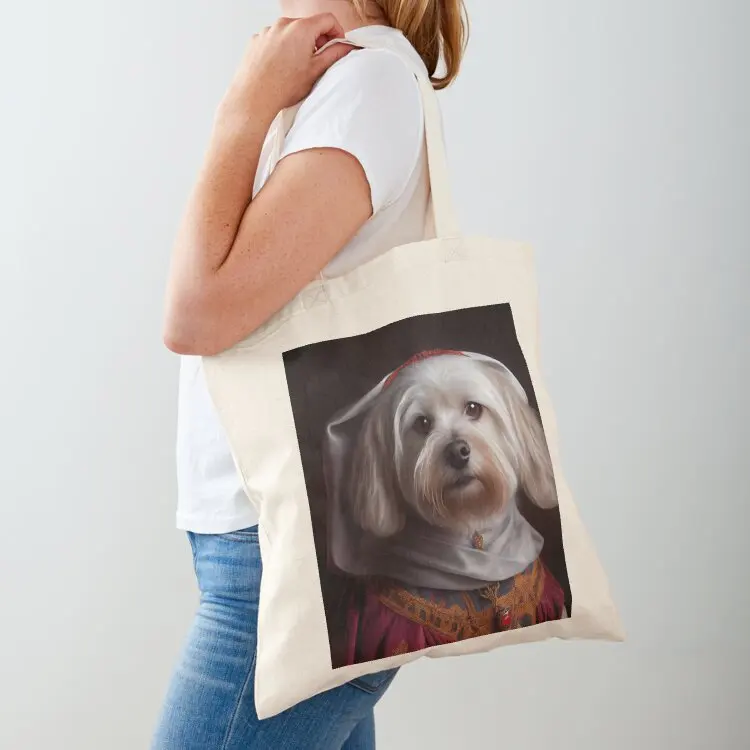 Maltese Dog Breed Portrait Royal Renaissance Animal Painting Tote Bag shopping bag Canvas shoulder bag Canvas