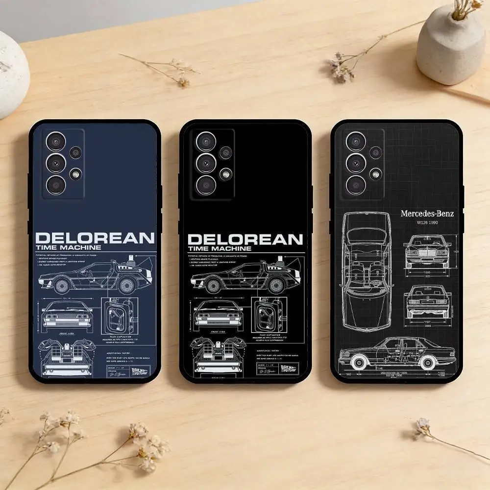 

AAA B-Back To The Future Delorean Schematic Phone Case For Samsung Galaxy A73,A72,A71,A70,A53,A52,A51,Others Soft Black Cover