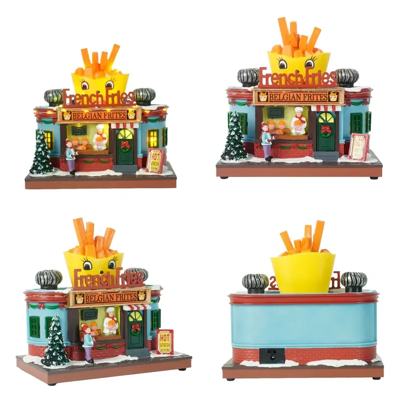Cartoon Fries House Glowing Snow House Ornament Landscape Crafts Window Lighting Decoration Christmas