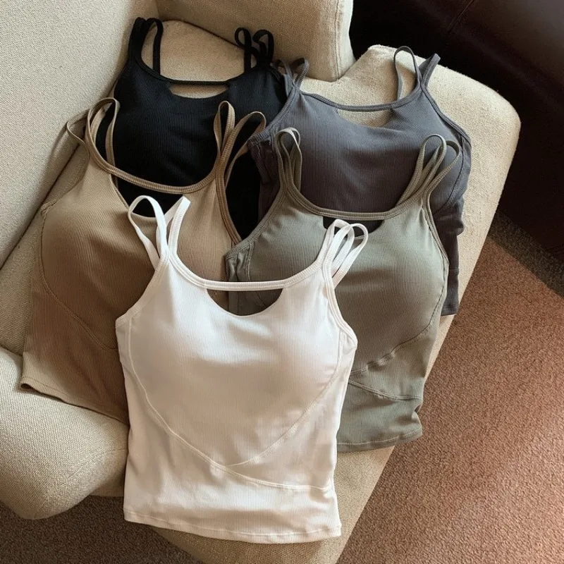 Summer Sleeveless Vests Women Running Sport Casual with Chest Pad Lingerie Fashion Breathable Thinner Sexy Crop Top Short Vest