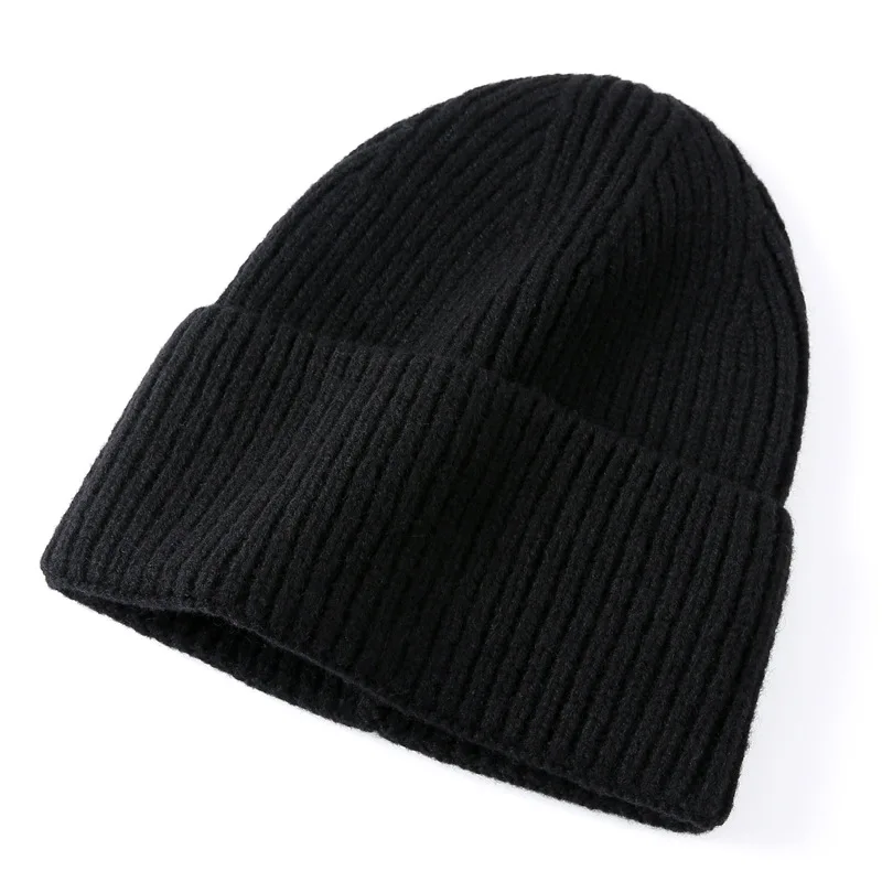100% Merino Wool Beanie Hat Unisex Solid Color Crochet Skullies Autumn Winter Knitted Cap for Women Men Boys Girls view 4