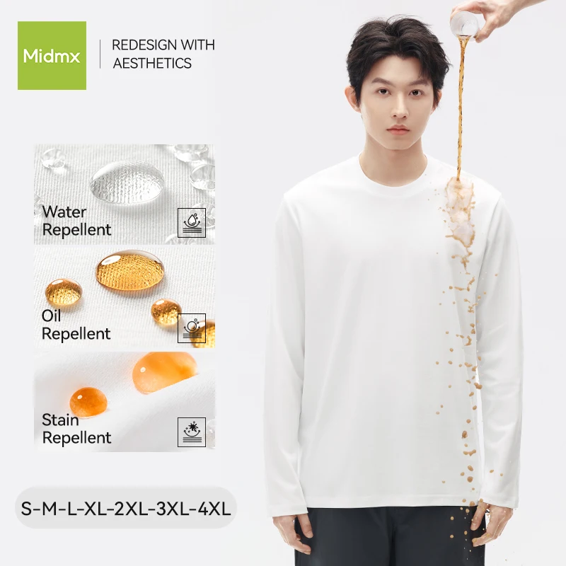 Three-Proof Long-Sleeved T-Shirt for Men, Autumn and Winter Style, Waterproof and Stain-Resistant, Loose-Fitting Sports Fitness Top
