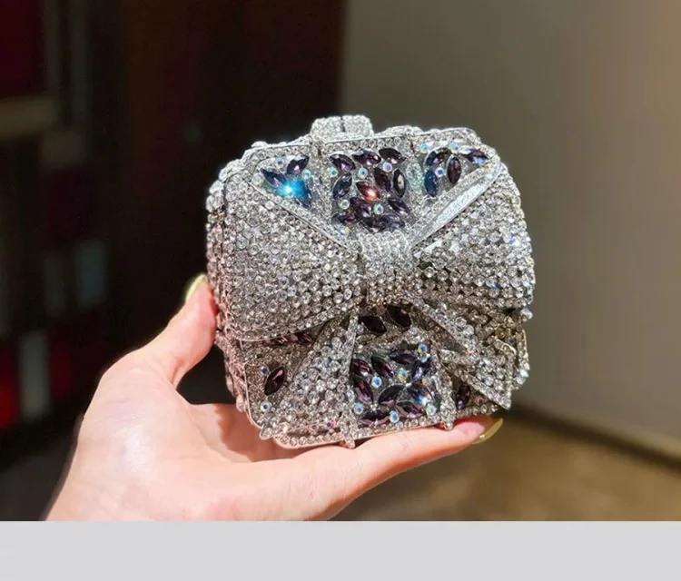 Heavy Industry Bow Versatile Rhinestone Shiny Mini Banquet Messenger Box Bag