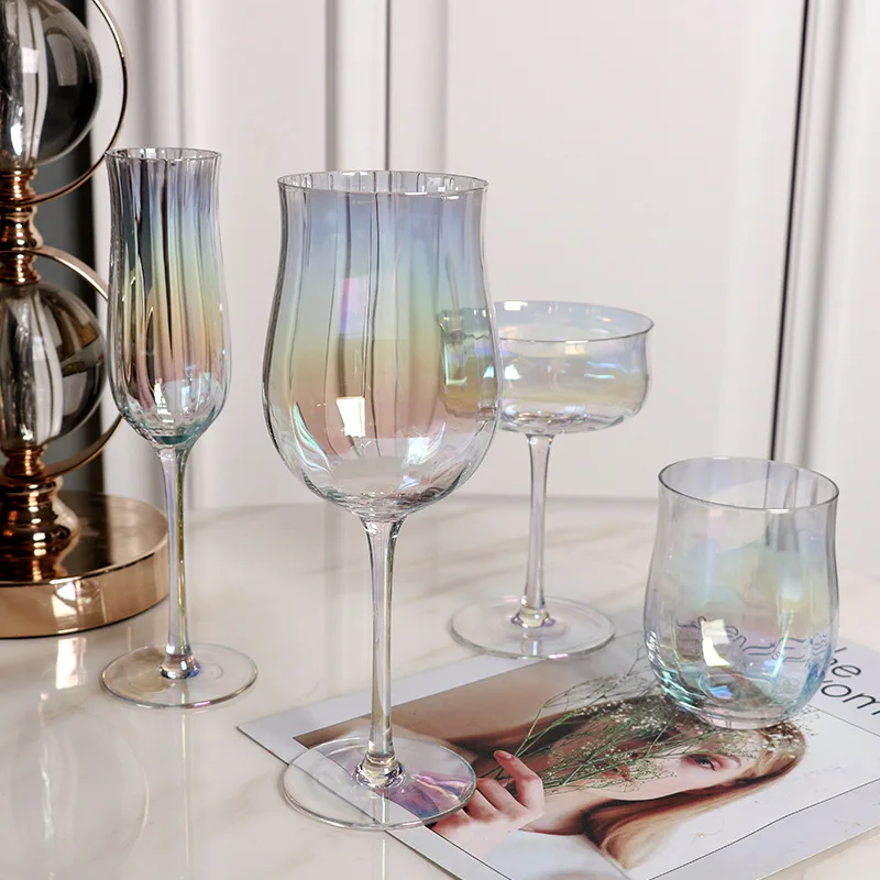 Golden Edge Ripple Champagne Wine Glass Colourful Home Transparent Lead Free Crystal Cocktail Glasses Whiskey Juice Drinking Cup